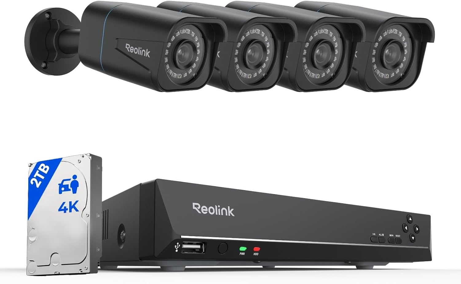 4K Überwachungskamera Set, 8CH PoE NVR mit 4X 8MP Kameras, Personenerkennung & Fahrzeugerkennung, 24/7 Aufnahme, RLK8-800B4 Schwarz