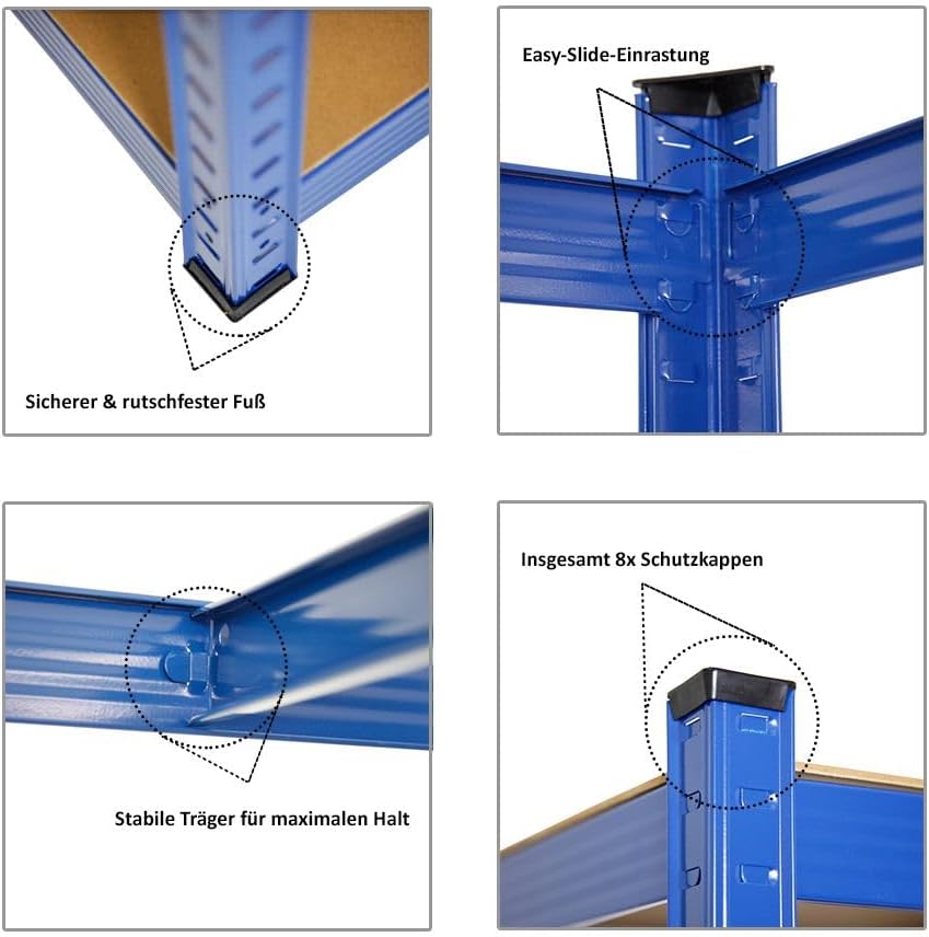 Eckregal Ragnar 1x 180x90x60cm + Taurus 2X 180x120x60cm Blau, Fachlast 175kg, Keller-, Garagen- und Lagerregal, Steckregal