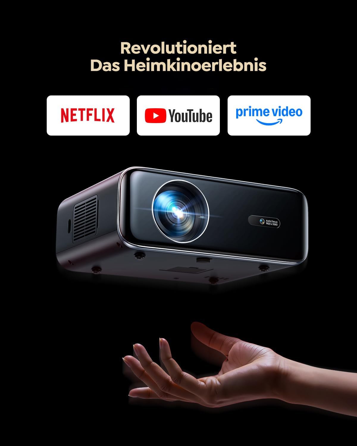 Smart LED Beamer 1300 ANSI mit Autofokus/6D Trapezkorrektur, Dolby Audio, 4K Heimkino, WiFi Bluetooth Full HD 1080P Outdoor Deckenmontage für Handy