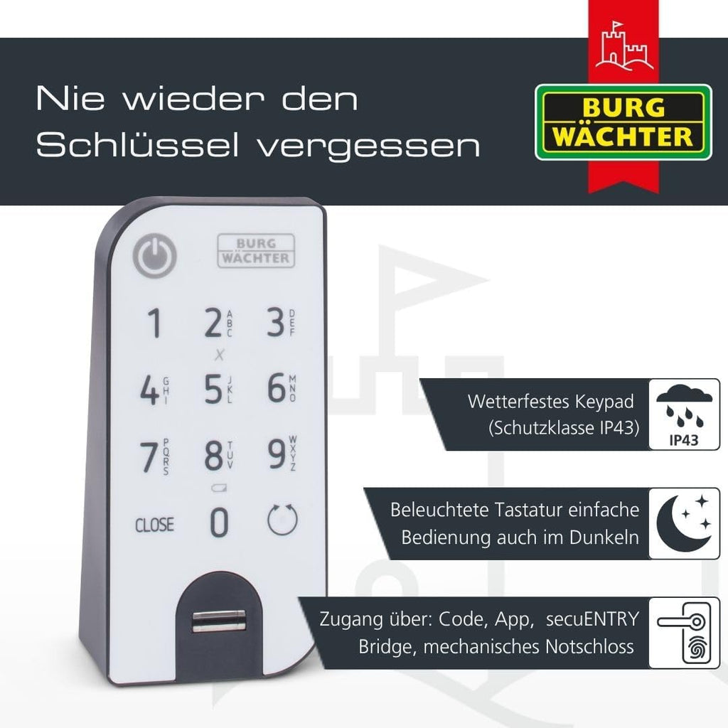 ENTRYeasy 7602 FP elektron. Türschloss, Zylinder + Keypad, Öffnung per App/Fingerprint/Pincode/Funkschlüssel, schwarz/Edelstahl, biometrisch