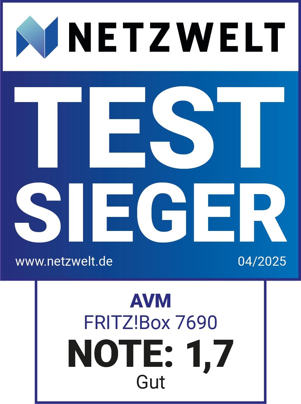 7690 Wi-Fi 7 DSL-Router, 5.760 MBit/s (5GHz) & 1.376 MBit/s (2,4 GHz), VDSL-Supervectoring bis 300 MBit/s, WLAN Mesh, DECT-Basis