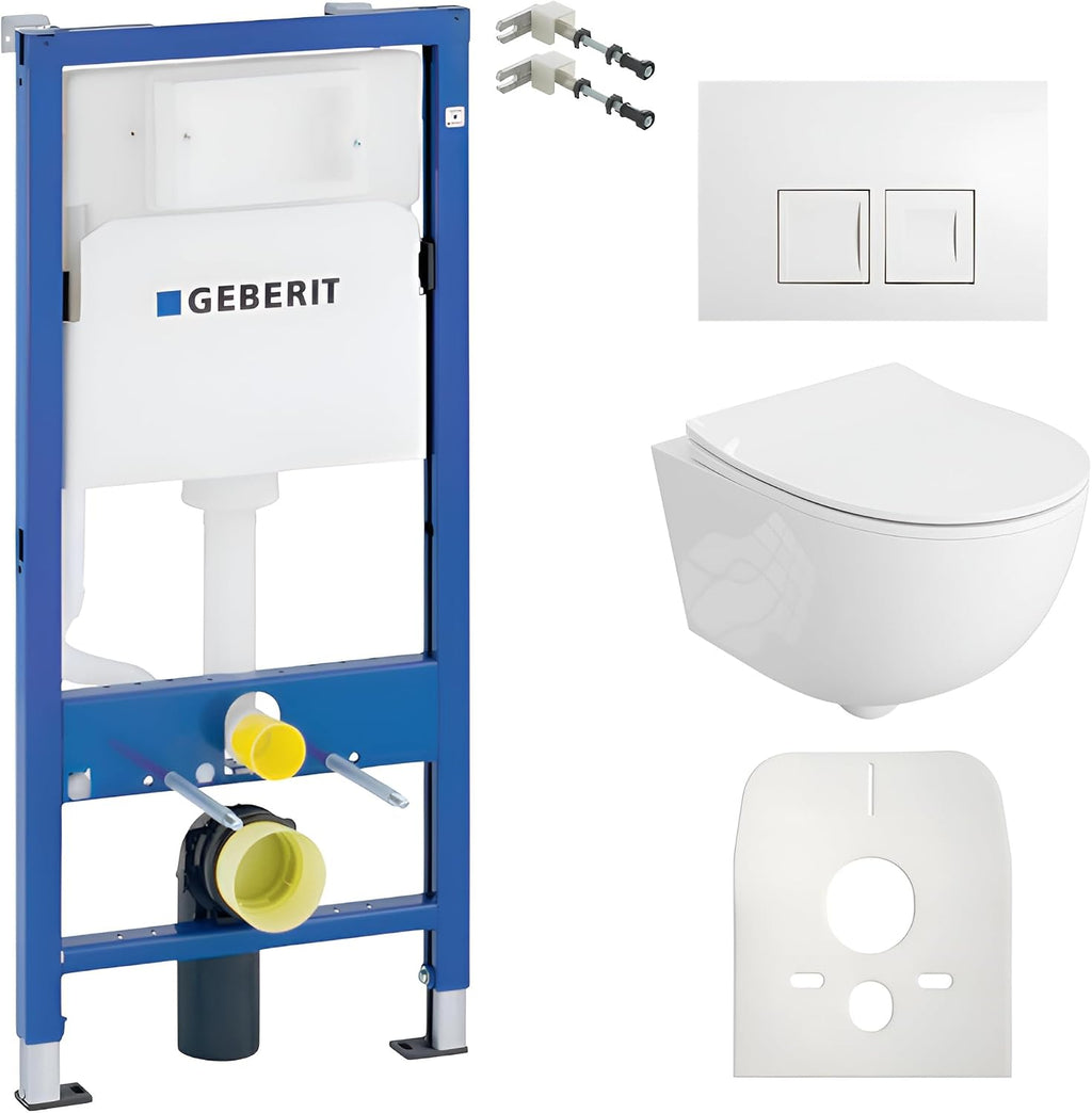 Duofix Basic Vorwandelement + Wand WC Dalia Weiß spülrandlos Tornado Spülsystem + WC-Sitz Absenkautomatik + Bedienplatte Delta 25 weiß - Komplettset