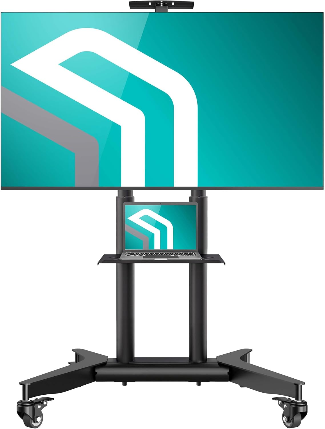 TV Ständer rollbar für 32-75 Zoll, max. 60 kg, höhenverstellbar mit Ablage, VESA 600x400, Rollen, Schwarz, TS1571-B