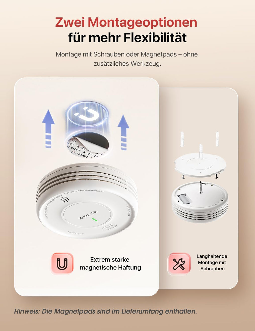 Smart Rauchmelder WLAN, Magnethalterung, Basisstation SBS50, App, Home-Assistant-kompatibel, wechselbare Batterie, XS0D-MR121