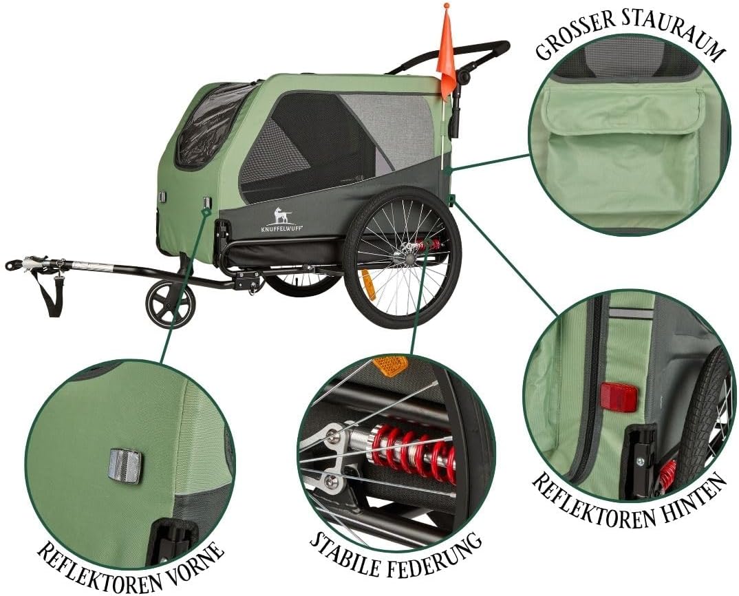 Hundeanhänger + Buggy | Fahrradanhänger bis 45kg | faltbar, leicht, stabil | Sicherheitsleine, Reflektoren, Insektenschutz, Uni-Kupplung