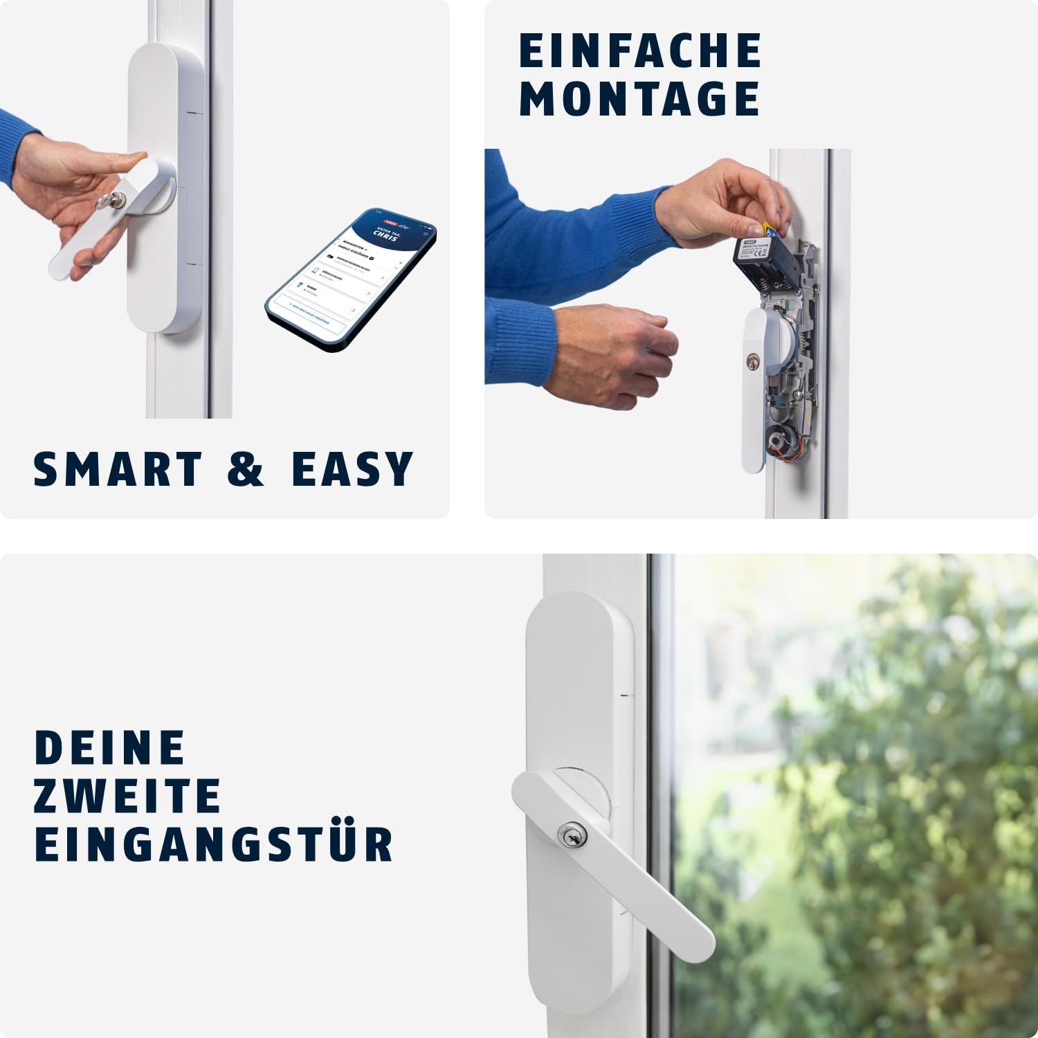 WINTECTO One Smarter Fenstergriff mit Alarm, für Fenster/Balkon-/Terrassentür, Montage ohne Bohren, weiß, gleichschließend (AL0125)