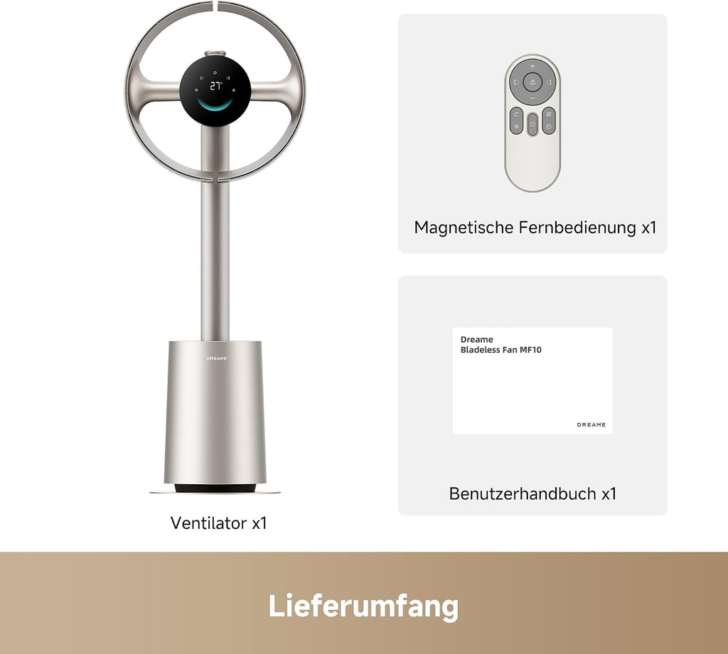 MF10 Flügelloser Ventilator mit 270°-Raumluftstrom, temperaturadaptiver Luftstrom, intelligenter Windstrom, waschbarer Filter