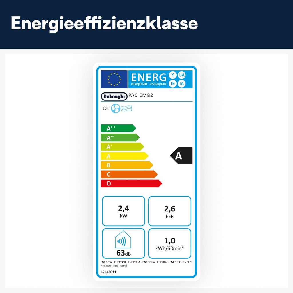 Pinguino 3-in-1 Klimagerät, 9400 BTU, bis 27 m², Entfeuchter + Ventilator, leise, Fernbedienung, 24h-Timer, Effizienz A (PACEM82)
