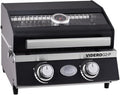 VIDERO G2-P Gasgrill, tragbarer Tischgrill, 2 Edelstahlbrenner, Warmhalterost, Deckel + Glas + Thermometer, pulverbeschichtet, 50 mbar, schwarz