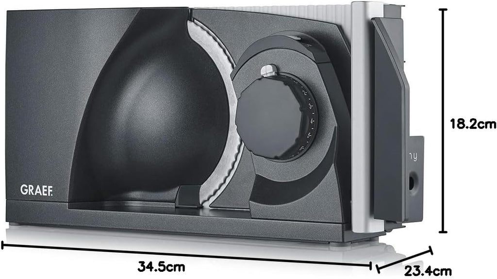 Klappbarer Allesschneider MT1006 - Vollmetall, Wellenschliffmesser 170 mm, Schnittstärke 0-15 mm, Energiesparmotor 170W, Kompakt, Eisenglimmergrau