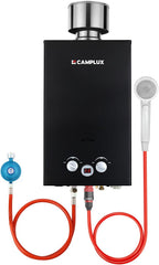 Gasdurchlauferhitzer 10L 50mbar mit Edelstahl Regendeckel Propan/Butan Gas für Campingdusche, Wohnmobilausflug, Waschpferd