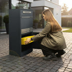 Paketbox Briefkasten mit großem Paketfach, Anthrazit, personalisiert, Standbriefkasten für draußen, rostfrei und massiv, mit Gravur, Bispo 2