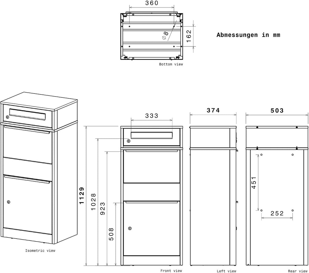 Paketbox Briefkasten mit großem Paketfach, Anthrazit, personalisiert, Standbriefkasten für draußen, rostfrei und massiv, mit Gravur, Bispo 2