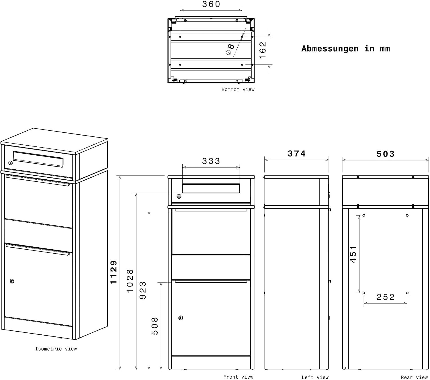 Paketbox Briefkasten mit großem Paketfach, Anthrazit, personalisiert, Standbriefkasten für draußen, rostfrei und massiv, mit Gravur, Bispo 2