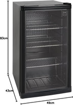 Mini-Kühlschrank 88 L GPC1088, 1.052 kWh/24h, 3 Edelstahl-Drahtböden, schwarz