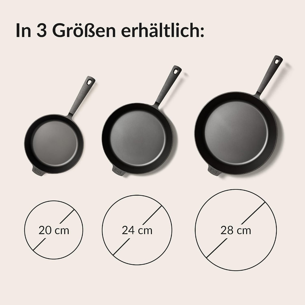 Gusseisenpfanne Induktion 28 cm - für alle Herdarten - fein geschliffen - ohne künstliche Antihaftbeschichtung & kratzfest