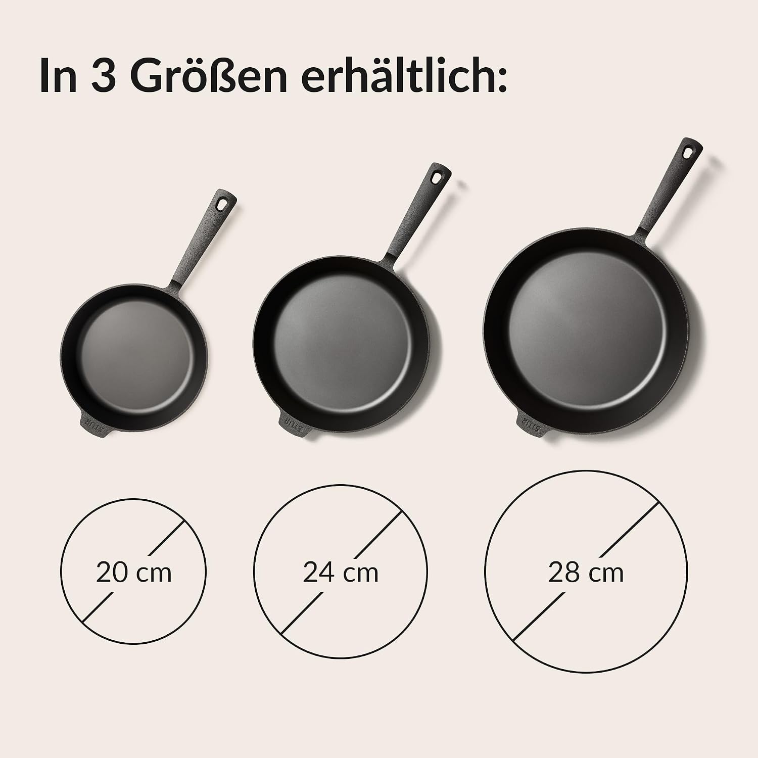 Gusseisenpfanne Induktion 28 cm - für alle Herdarten - fein geschliffen - ohne künstliche Antihaftbeschichtung & kratzfest