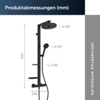 Ceratherm Alu+ Duschsystem, 100% recyceltes Aluminium, Wassersparende Brause, variable Strahlarten, Verbrühschutz, Schwarz Matt (356x501x1113 mm)