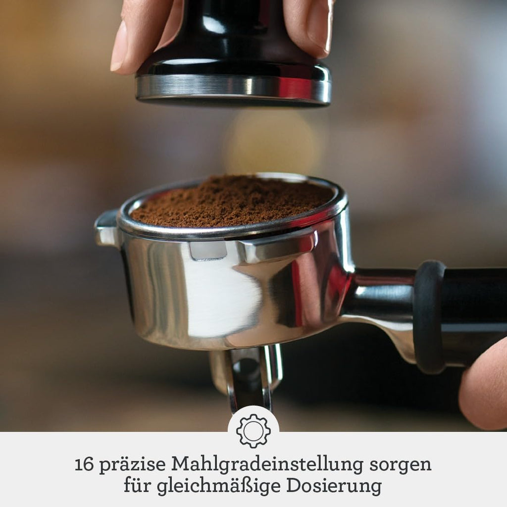 Barista Express Kaffeemaschine, Milchaufschumer + Mahlwerk, automat. Mahlen, Milchschaum, schwarz, inkl. Kännchen