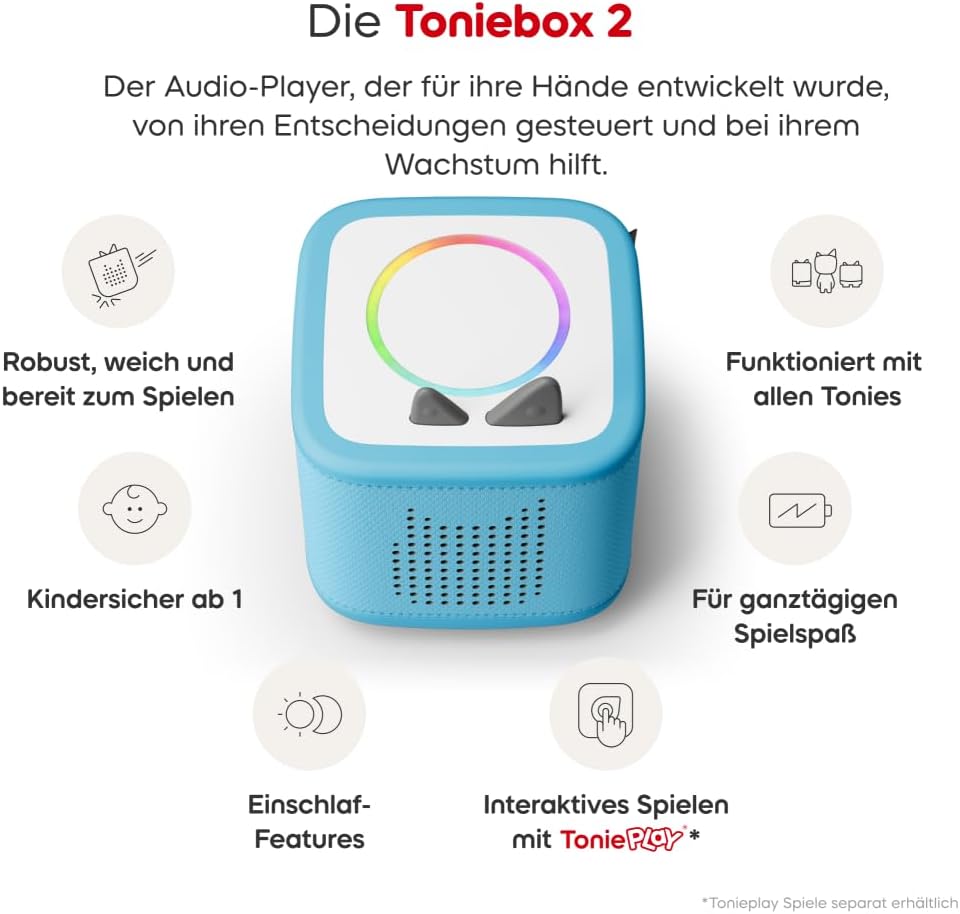 Toniebox 2 Bundle - Himmelblau, Audioplayer für Hörbücher, Lieder, Einschlafen