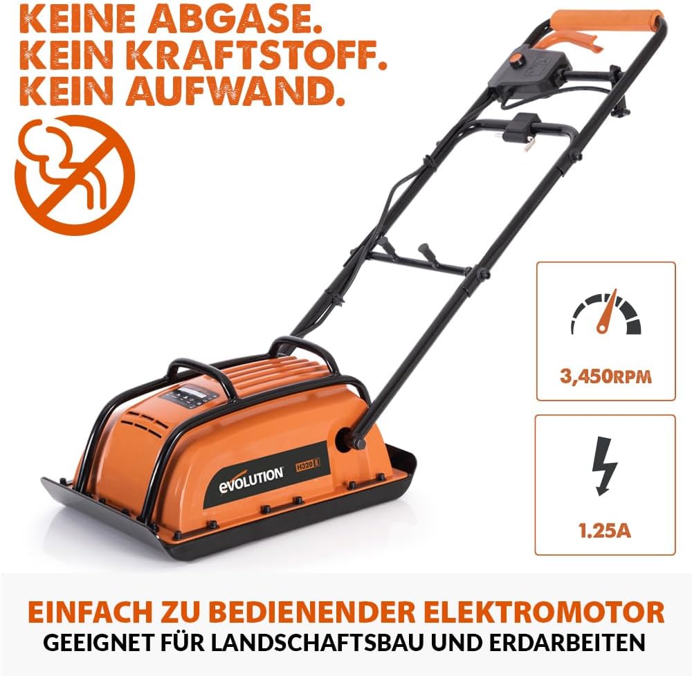 H320-E Elektro Vibrationsstampfer Rüttler Rüttelplatte - Ideal zum Nivellieren von Gehwegen, Kunstrasen, Terrassen, Blockarbeiten, Sand