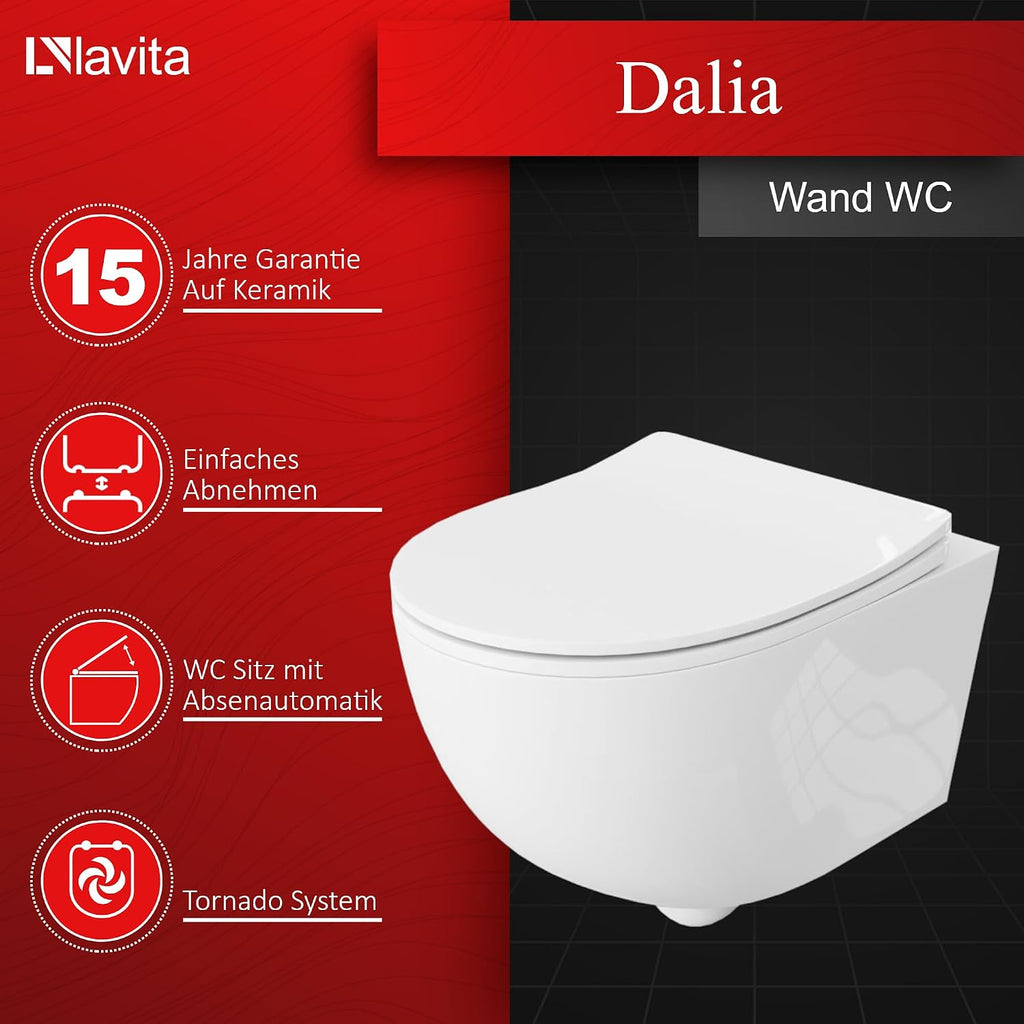 Duofix Basic Vorwandelement + Wand WC Dalia Weiß spülrandlos Tornado Spülsystem + WC-Sitz Absenkautomatik + Bedienplatte Delta 25 weiß - Komplettset