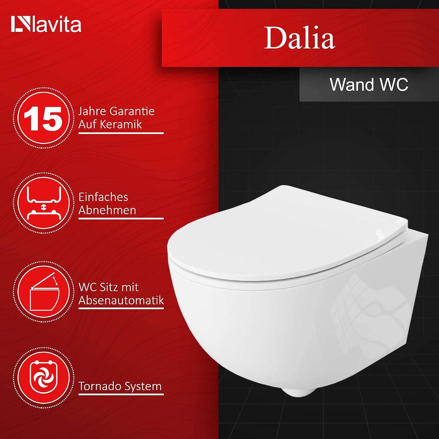 Duofix Basic Vorwandelement + Wand WC Dalia Weiß spülrandlos Tornado Spülsystem + WC-Sitz Absenkautomatik + Bedienplatte Delta 25 weiß - Komplettset