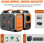 Powerstation 99Wh + 40W Solarpanel, 100W Solargenerator, 230V AC, 18W USB-A/C, für Wohnmobil/Camping, schwarz-orange