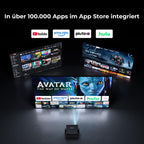 Mini Beamer 4K Native 1080P, 28000 Lumen, WLAN 6, Bluetooth, Elektrischer Fokus, 4D Keystone, Kompatibel mit Netflix, Heimkino & Outdoor