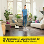 Dampfreiniger SC 3 Deluxe, 3,5 bar, 30 s Aufheizzeit, 1900 W, 75 m², 1 l Tank, Bodenreinigungsset, Mikrofaser, Düsen, Rundbürste, Weiß