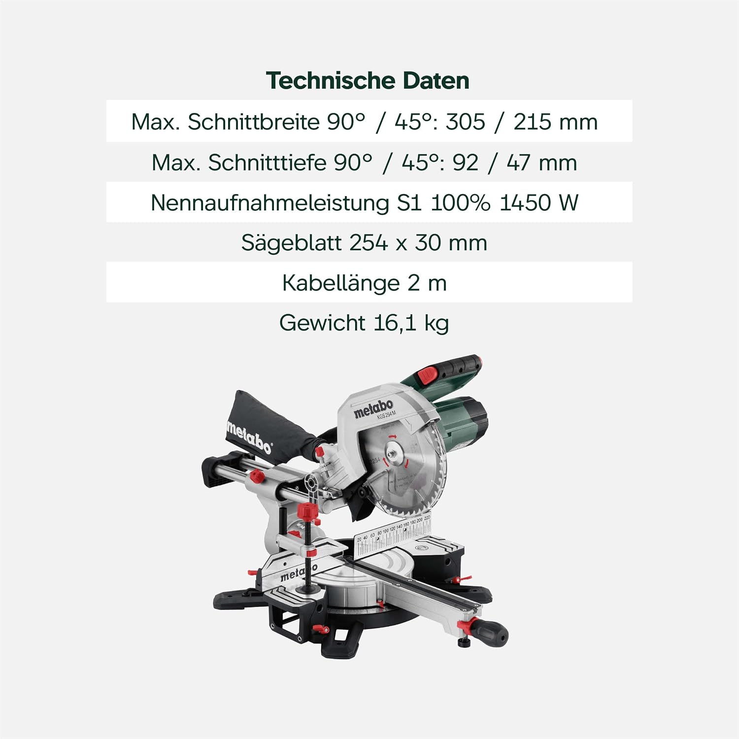 Kapp- und Gehrungssäge KGS 254 M – Precision Cut Line, 254 mm Sägeblatt, Zugfunktion, 2 m Kabellänge