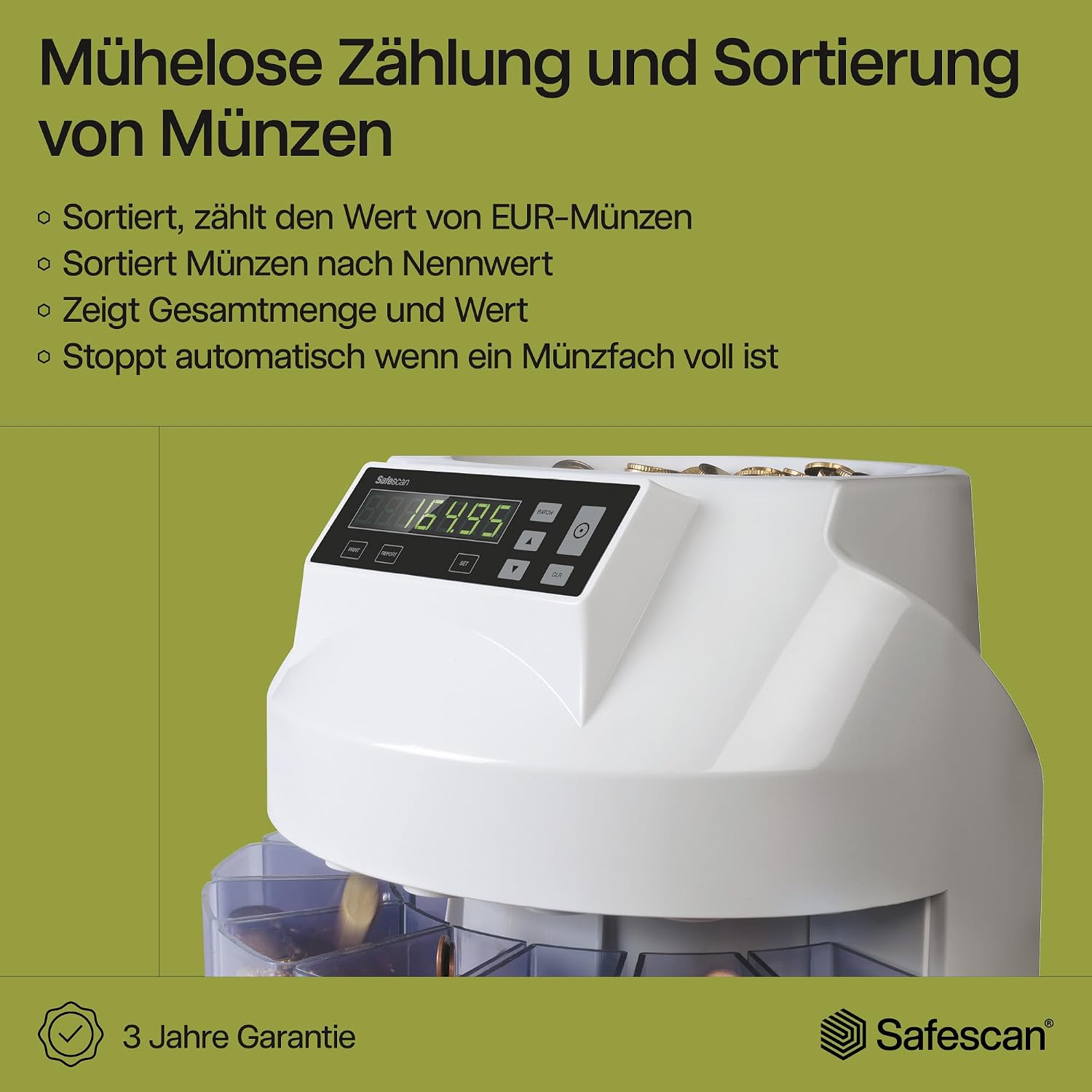 1250 Münzzähler - Münzsortierer für gemischte Münzen, sortiert nach Stückelung, Geldzählmaschine