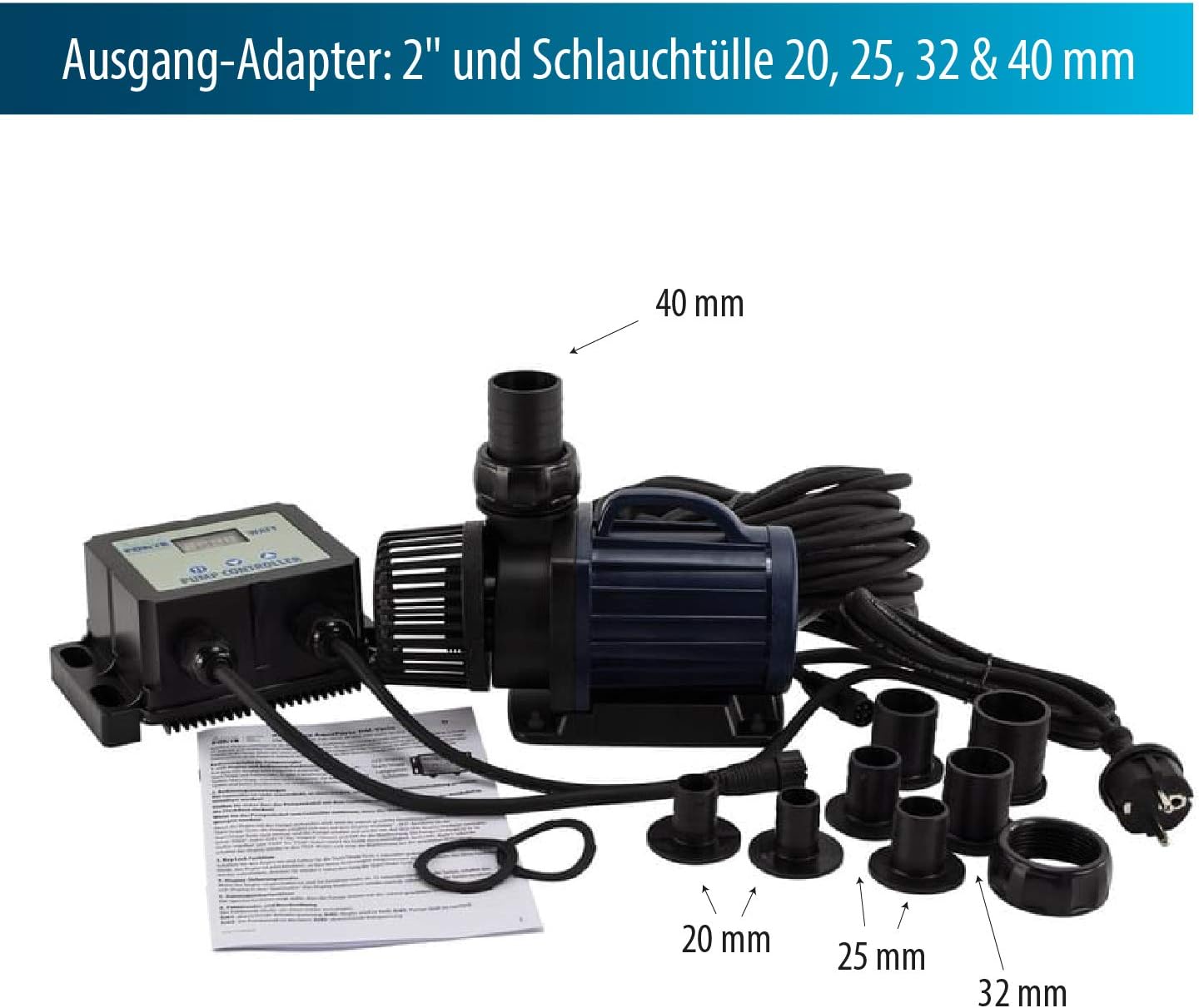 DM-22000 Vario S Regelbare Teichpumpe, 70-200W, ext. Controller, 22.000 l/h, 7,5m Förderhöhe, für Filter/Bachlauf/Wasserfall