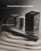 5.1.2 Soundbar mit Dolby Atmos, 2 Surround-Lautsprechern, App Steuerung, 6,5'' Subwoofer, Bluetooth 5.4, HDMI eARC, Skywave F40 Boom