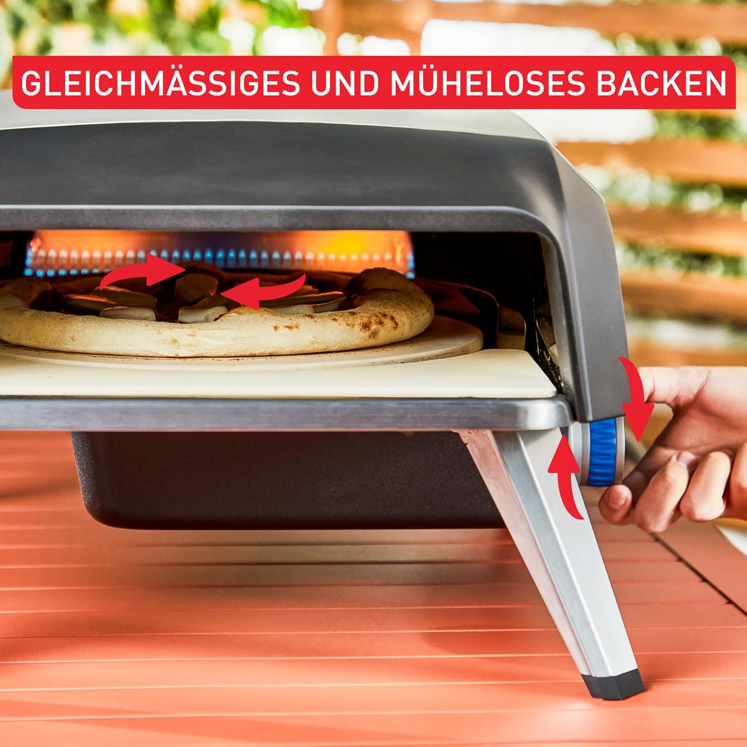 Pizza Pronto Gas-Pizzaofen für Außen, bis 400°C, Temperaturregler, Ein/Aus, Drehstein, kompakt, inkl. Pizzaschieber, Edelstahl, JM413015