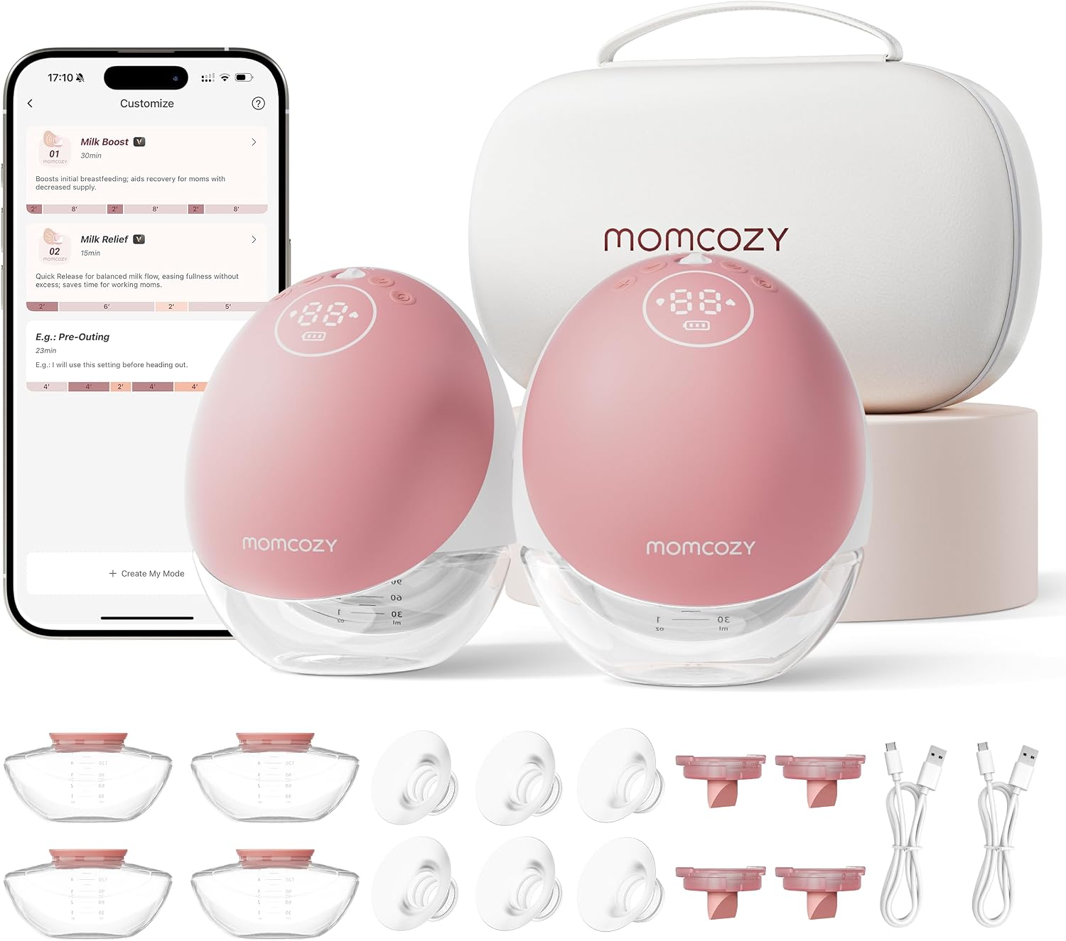 Freihändige Milchpumpe Mobile Flow M9 Upgrade | Elektrisch & App-Steuerung, Personalisierte Multi-Modi & 15 Stufen, Tragbare Pumpe, 24 mm (Rot, 2 Stück)