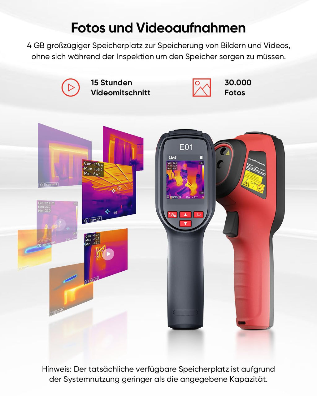 E01 Wärmebildkamera SuperIR 240x240 IR-Auflösung, Handheld Thermokamera, 20Hz Bildwiederholrate, Laserpointer, -20°C bis 400°C