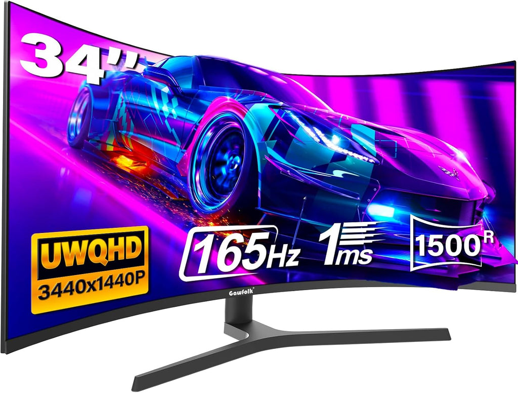 34 Zoll Ultrawide Curved Gaming Monitor 165Hz, 1500R, UWQHD 3440x1440, Höhenverstellbar, VA, Displayport, HDMI, VESA 75x75 mm