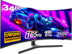 34 Zoll Ultrawide Curved Gaming Monitor 165Hz, 1500R, UWQHD 3440x1440, Höhenverstellbar, VA, Displayport, HDMI, VESA 75x75 mm