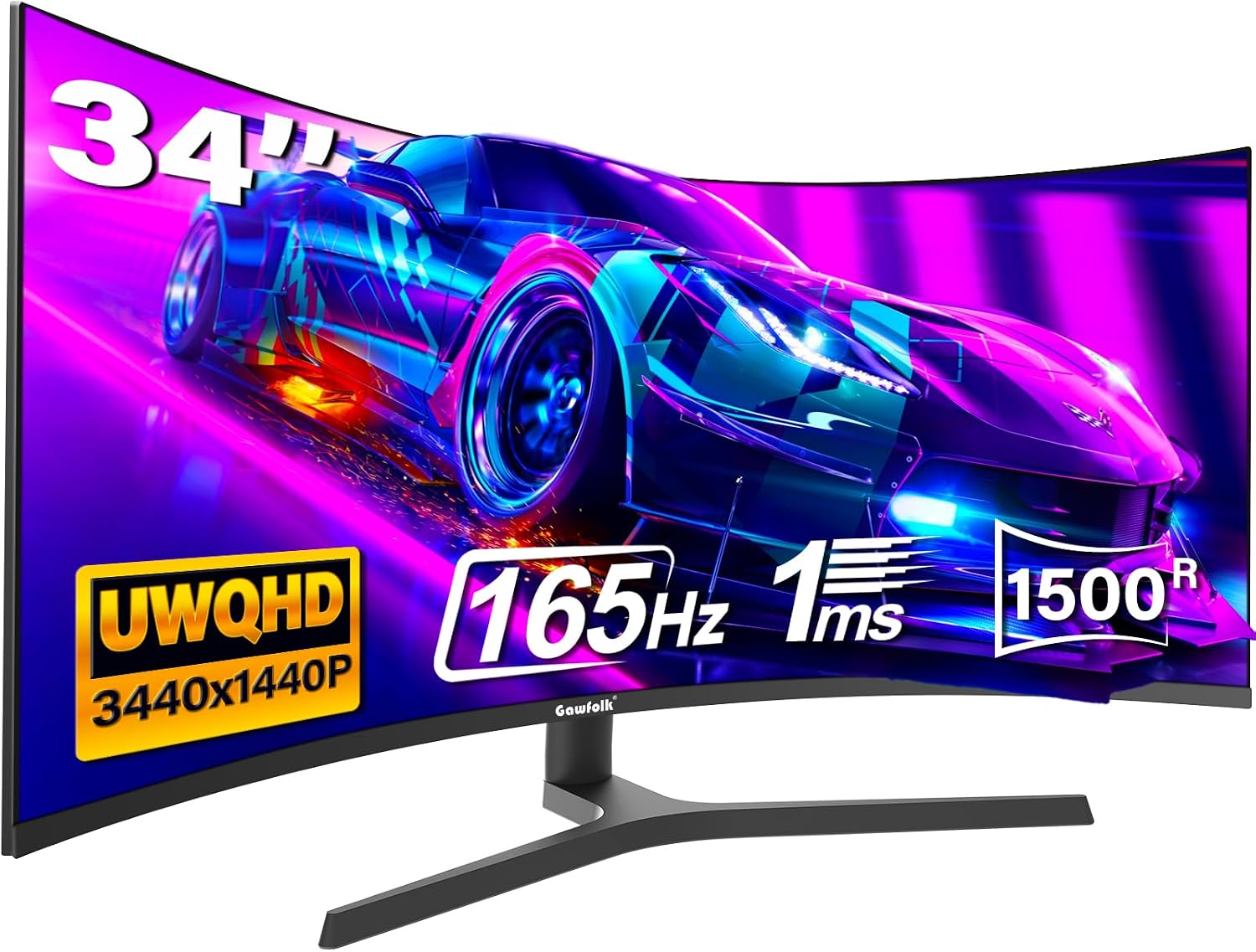34 Zoll Ultrawide Curved Gaming Monitor 165Hz, 1500R, UWQHD 3440x1440, Höhenverstellbar, VA, Displayport, HDMI, VESA 75x75 mm