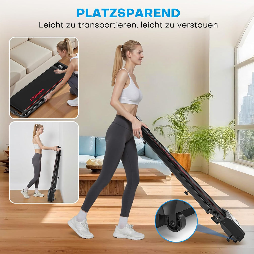 Laufband für Zuhause, Walking Pad, 1-12 km/h, klappbar, 9% Steigung, leise, LCD, Fernbedienung + App + Handlauf-Tasten, 150 kg