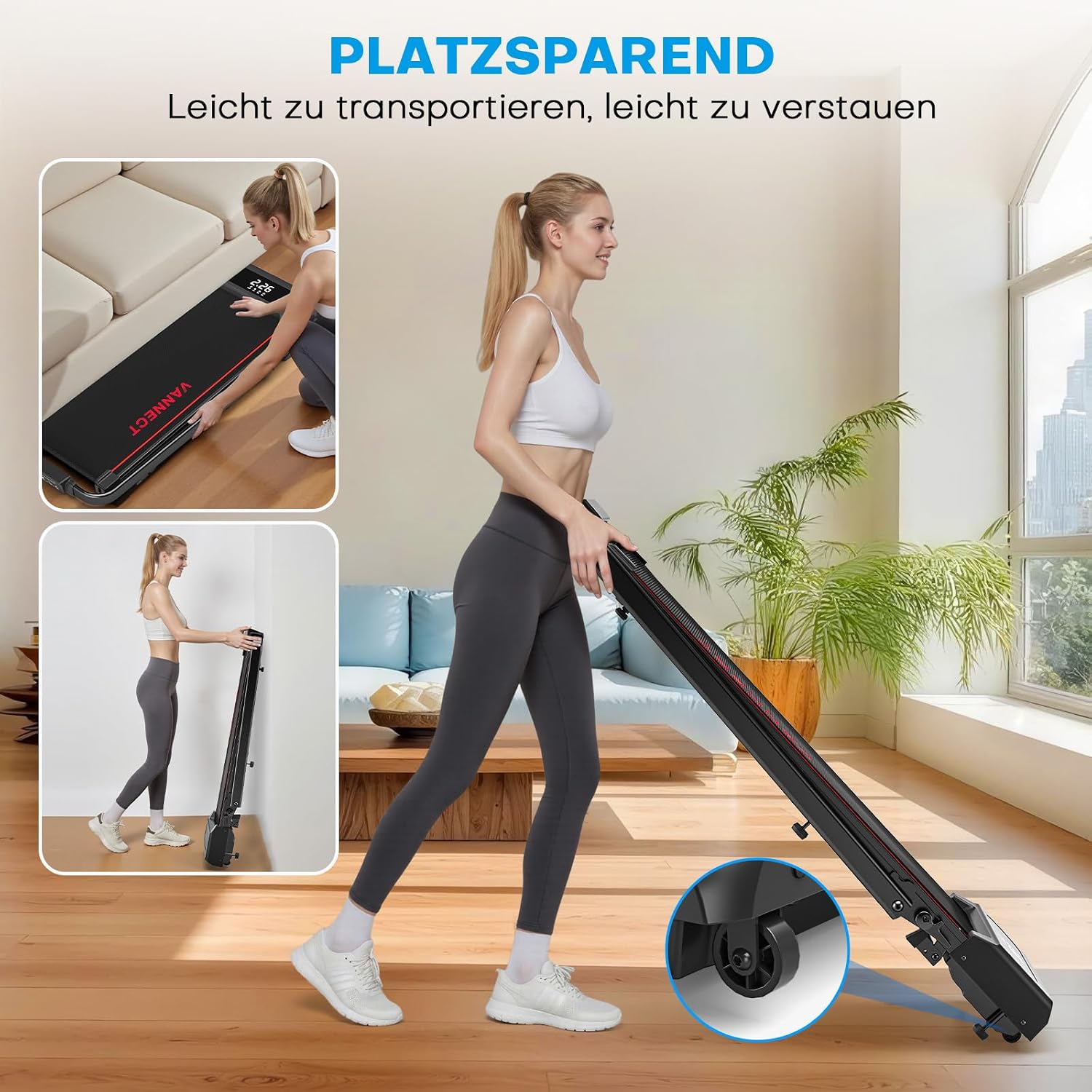 Laufband für Zuhause, Walking Pad, 1-12 km/h, klappbar, 9% Steigung, leise, LCD, Fernbedienung + App + Handlauf-Tasten, 150 kg