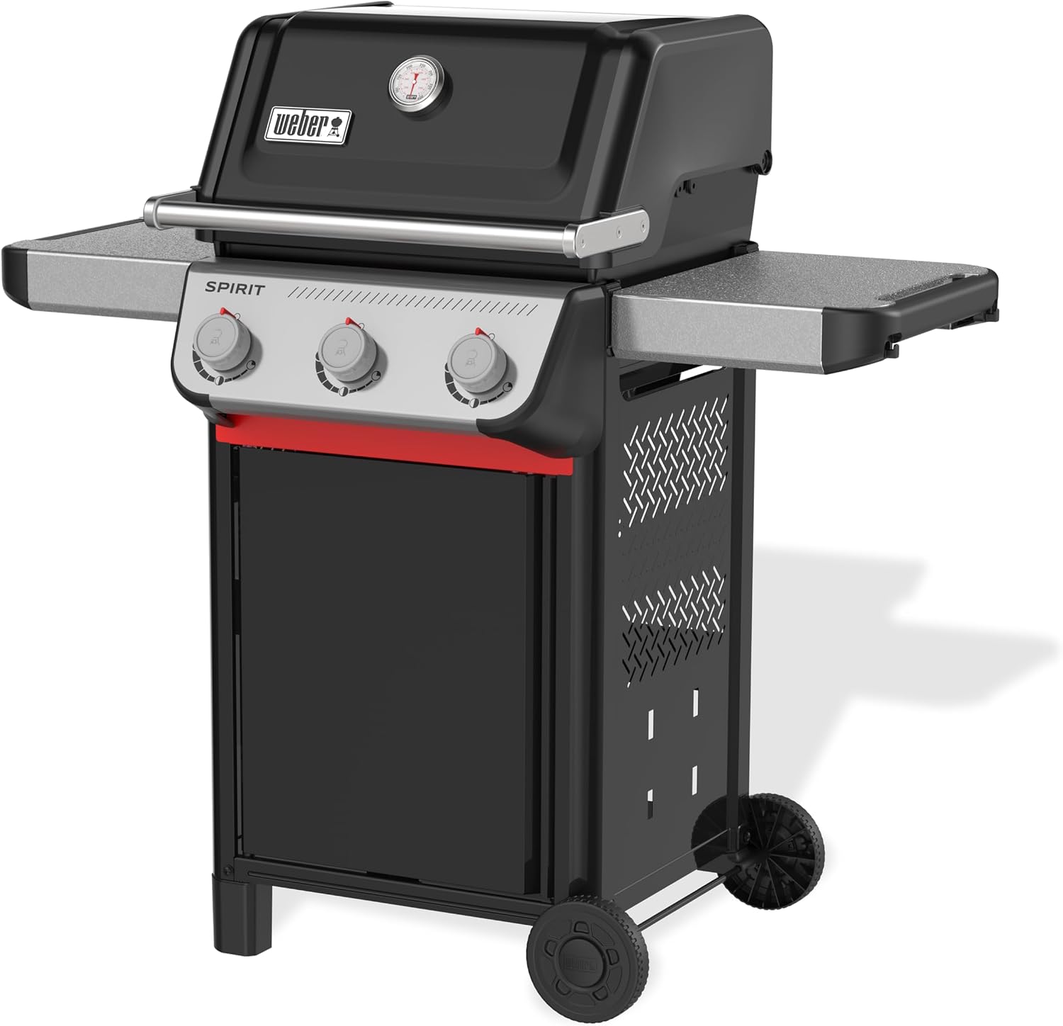 E-310 Gasgrill, 3-Brenner, Snap-Jet Zündung, 51x46cm Grillfläche, robuste Räder, Warmhalterost, Works Seitenablagen kompatibel, Schwarz/Silber