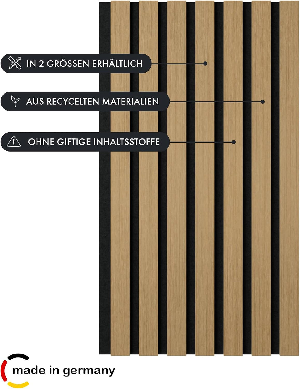 5 Stück Akustikpaneele Holz 240x50 cm - Eiche Geölt Dekor - Wandverkleidung als 3D Lamellenwand für effektiven Schallschutz - Holzpaneele