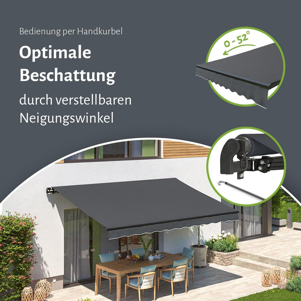 Manuelle Gelenkarmmarkise Sonnenschutz Alu/Polyester komplett vormontiert, Anthrazit, 300x250