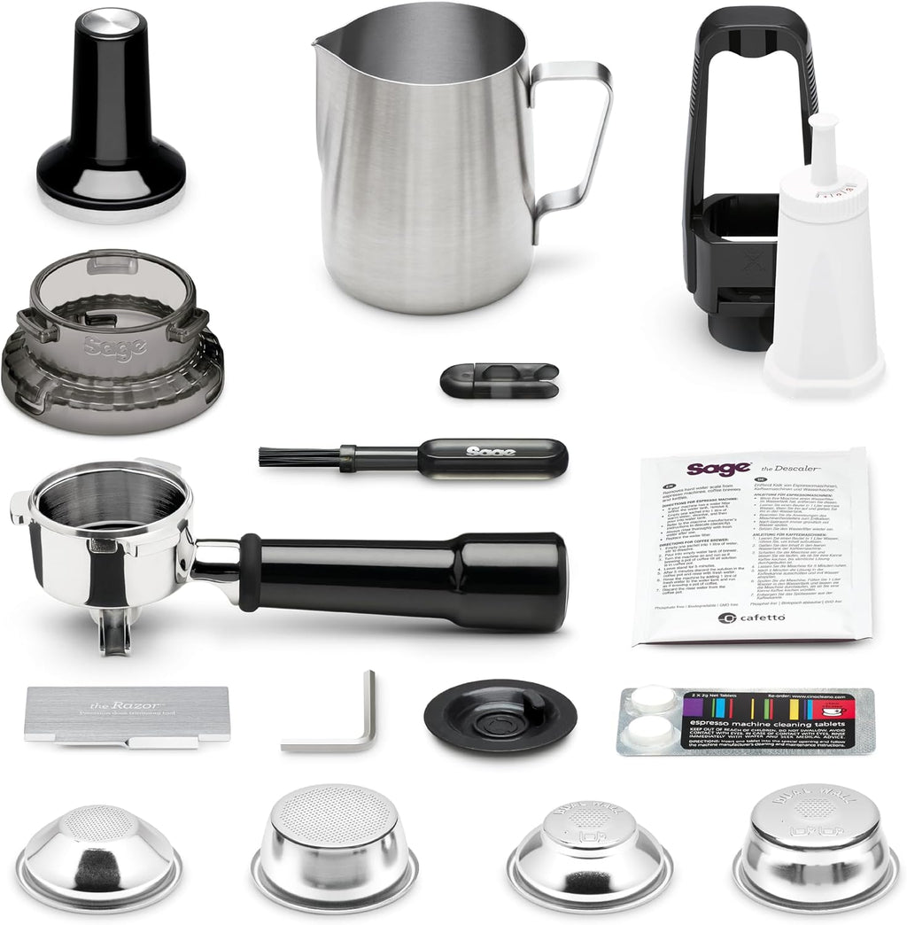 Barista Express Kaffeemaschine, Milchaufschumer + Mahlwerk, automat. Mahlen, Milchschaum, schwarz, inkl. Kännchen