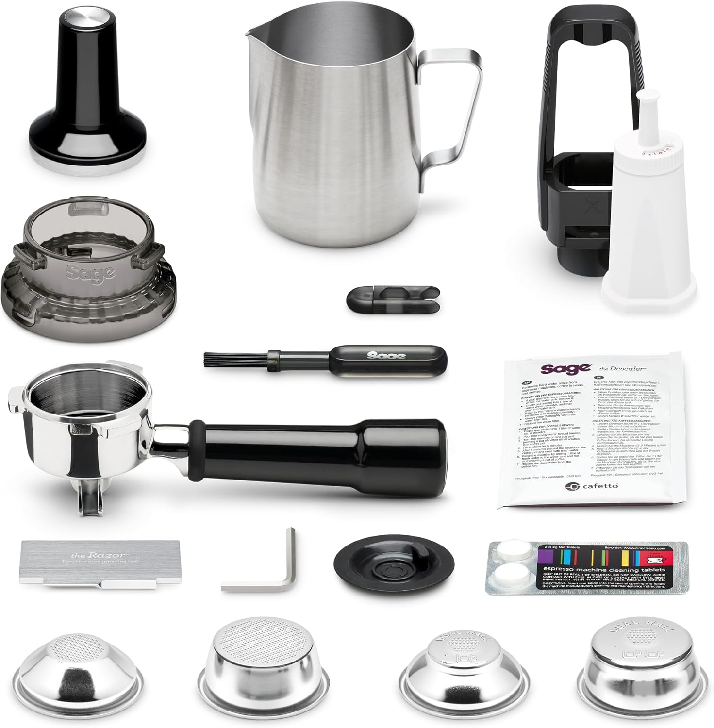 Barista Express Kaffeemaschine, Milchaufschumer + Mahlwerk, automat. Mahlen, Milchschaum, schwarz, inkl. Kännchen