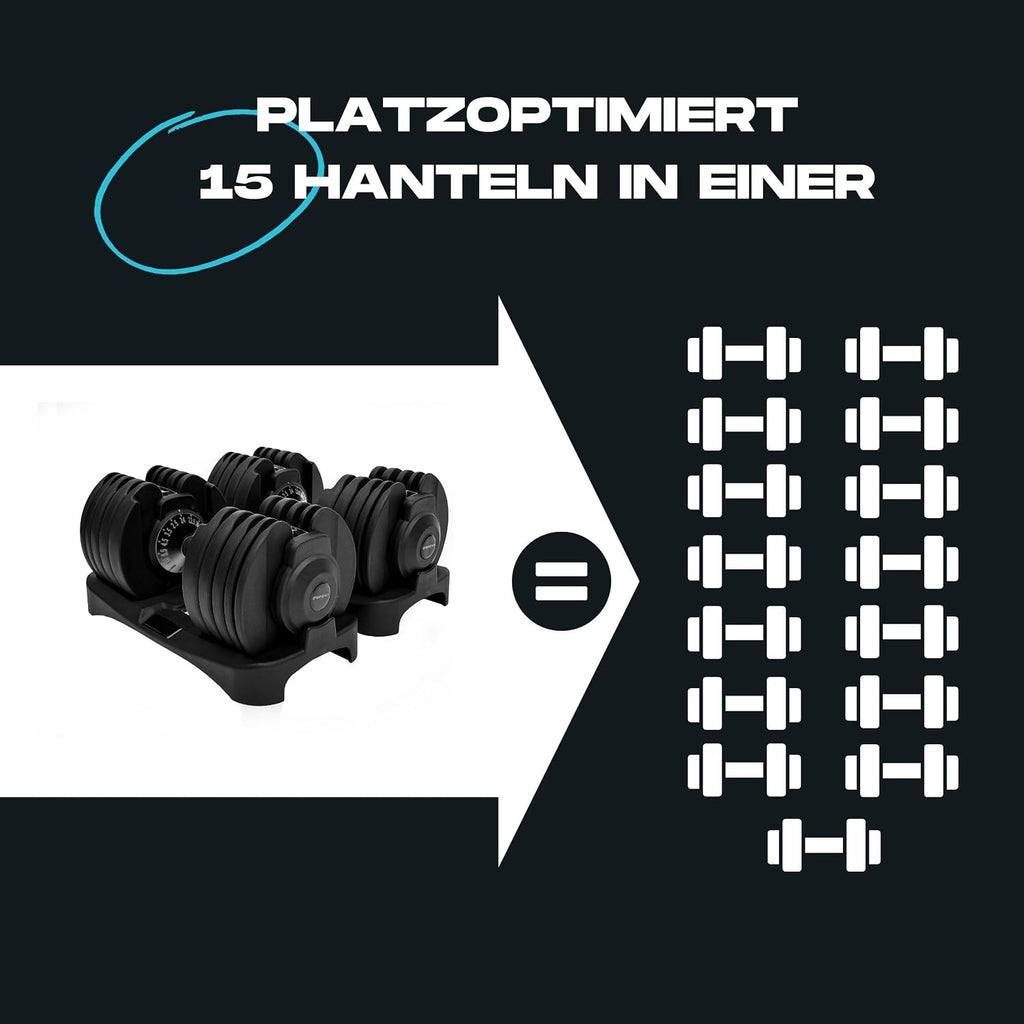 Verstellbares Kurzhantel-Paar, 15-in-1 (24kg) Gewichtsstufen, Smart-Click-Technologie, Anti-Rutsch-Griff, platzsparend für Heimtraining