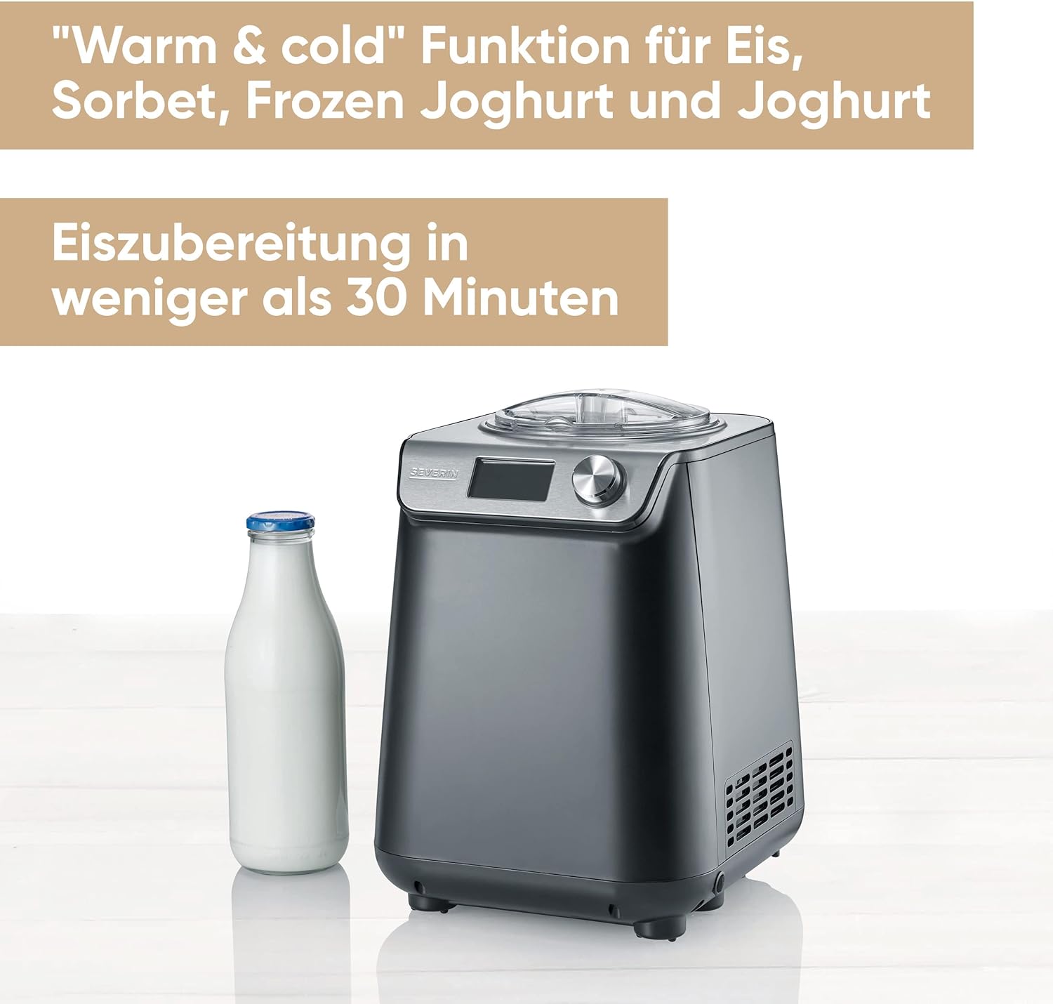 Kompakte 2-in-1 Eismaschine und Joghurtbereiter, platzsparend mit Kompressor im Slim-Design, Modell EZ 7407
