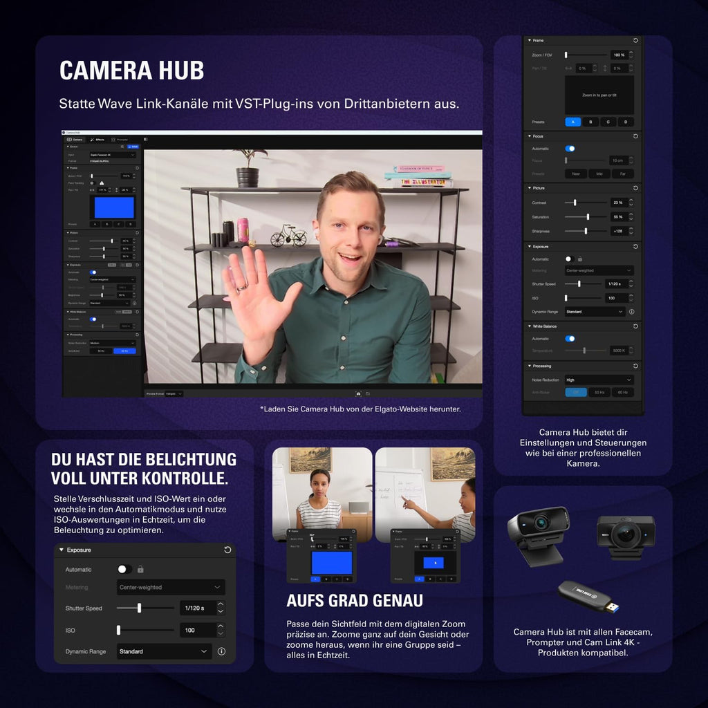 Facecam 4K 4K60 Studio-Webcam mit DSLR-Steuerung, HDR, unkomprimiertes Video, 49mm Filter, USB-C für PC & Mac